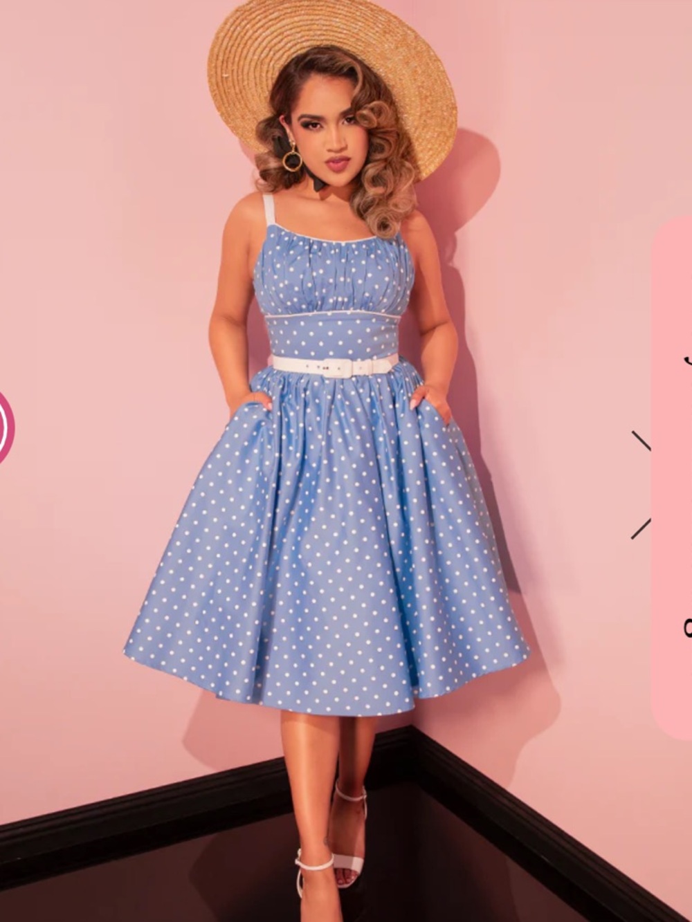 INGENUE DRESS IN LIGHT BLUE W/WHITE POLKA DOTS - VIXEN BY MICHELINE PITT